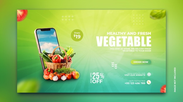 Bannière de promotion de livraison de légumes et d'épicerie en ligne modèle de publication sur les réseaux sociaux instagram