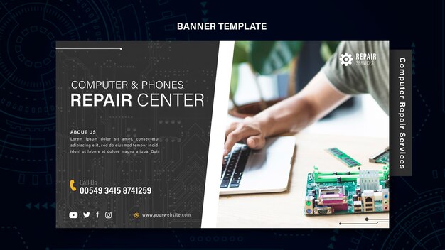 Bannière de services de réparation d'ordinateurs et de téléphones