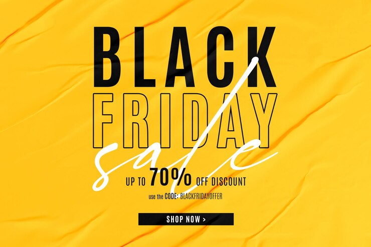PSD gratuit bannière de vente vendredi noir sur fond de papier collé jaune