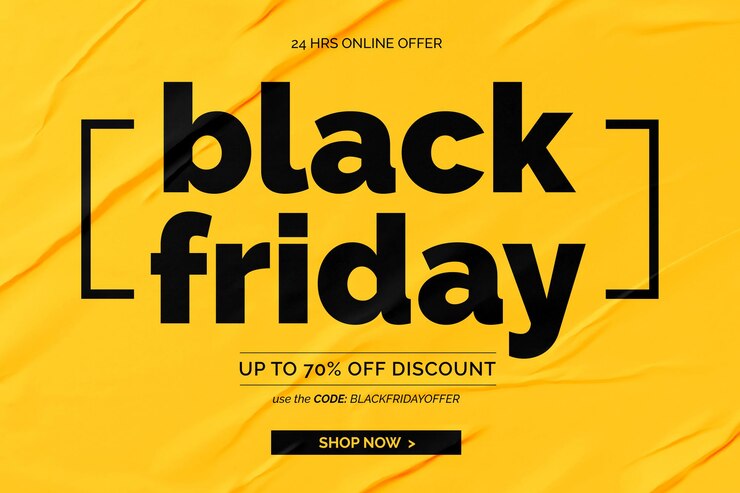 PSD gratuit bannière de vente vendredi noir sur fond de papier collé jaune
