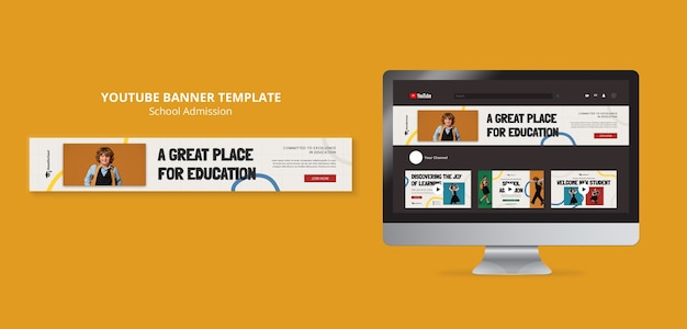 PSD gratuit bannière youtube d'admission à l'école de design plat