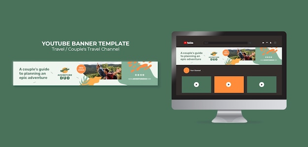 PSD gratuit bannière youtube d'aventure de voyage design plat
