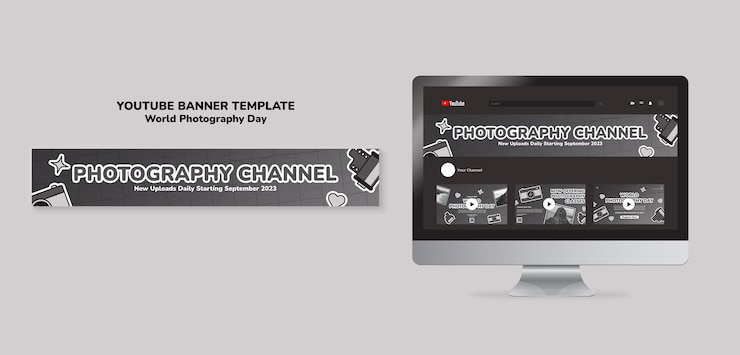 PSD gratuit bannière youtube de célébration de la journée de la photographie