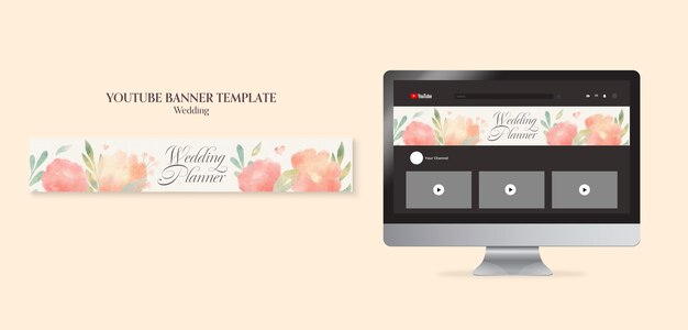 Bannière youtube de célébration de mariage aquarelle