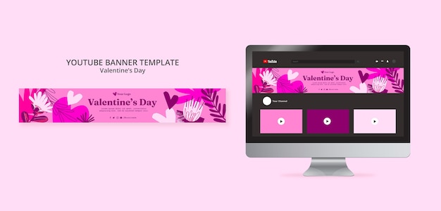 PSD gratuit bannière youtube de célébration de la saint-valentin