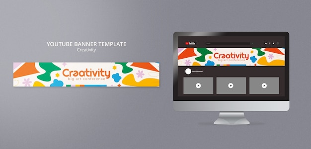 PSD gratuit bannière youtube de concept de créativité design plat