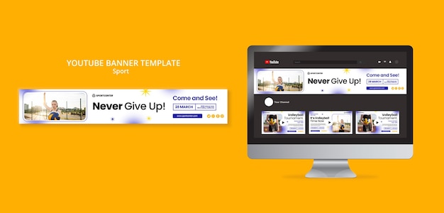PSD gratuit bannière youtube de concept de sport dégradé
