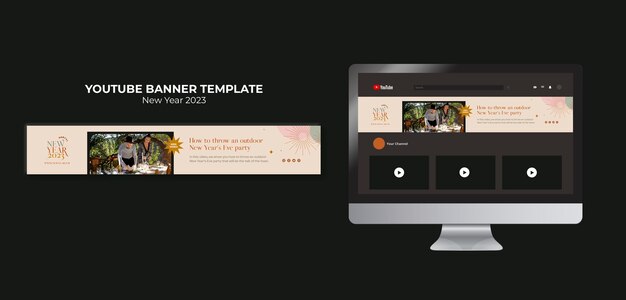 Bannière youtube design plat nouvel an