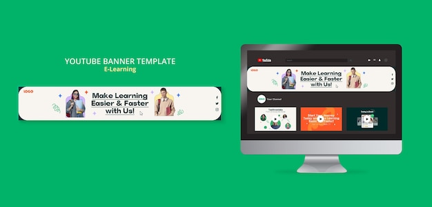 PSD gratuit bannière youtube du concept d'apprentissage en ligne