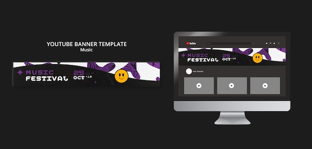 PSD gratuit bannière youtube du festival de musique