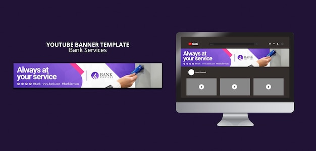 PSD gratuit bannière youtube du service de banque de dégradé