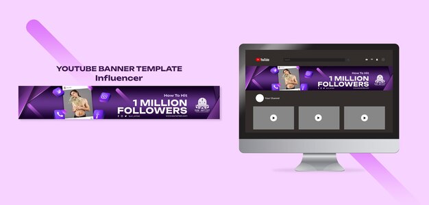 Bannière youtube d'emploi d'influenceur dégradé