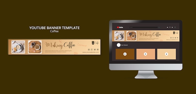 PSD gratuit bannière youtube d'étiquette de café design plat