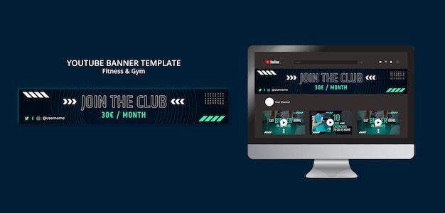 PSD gratuit bannière youtube de formation de gym design plat
