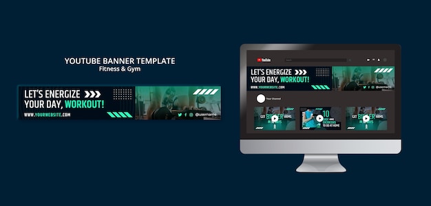 PSD gratuit bannière youtube de formation de gym design plat