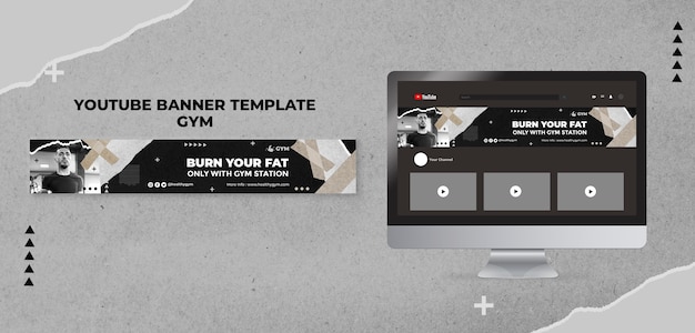 Bannière youtube de gym texture papier