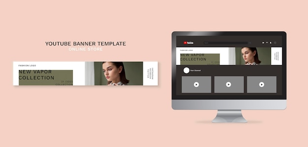 PSD gratuit bannière youtube horizontale pour magasin de mode en ligne minimaliste