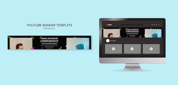 PSD gratuit bannière youtube d'influenceur dessiné à la main