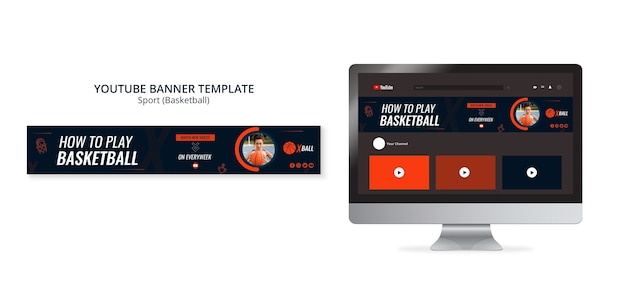 PSD gratuit bannière youtube de jeu de basket dessiné à la main