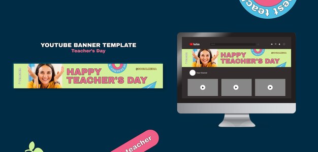 PSD gratuit bannière youtube de la journée des enseignants au design plat