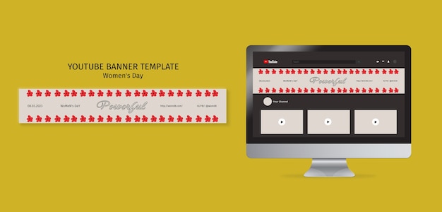 PSD gratuit bannière youtube de la journée des femmes au design plat