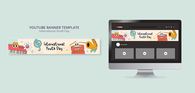 PSD gratuit bannière youtube de la journée internationale de la jeunesse