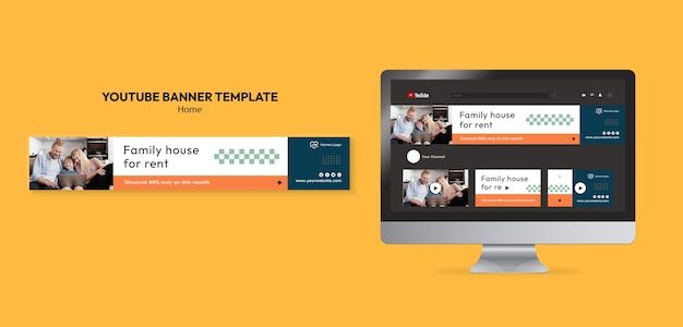 PSD gratuit bannière youtube de maison confortable design plat