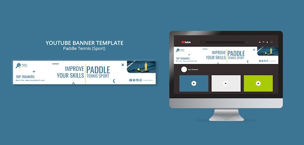 PSD gratuit bannière youtube de paddle-tennis design plat