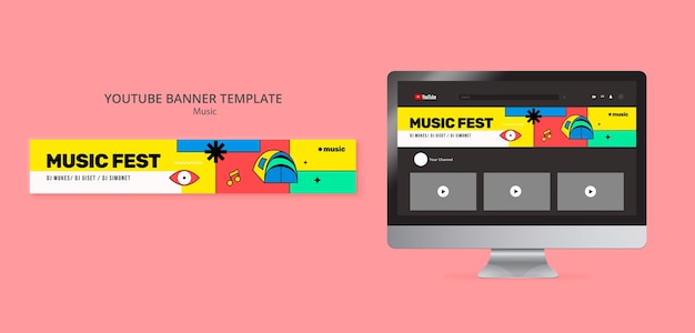 PSD gratuit bannière youtube de performance musicale