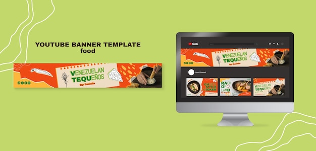 PSD gratuit bannière youtube de plats délicieux dessinés à la main