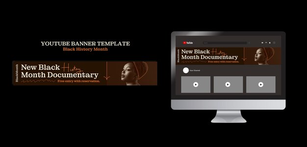 PSD gratuit bannière youtube pour la célébration du mois de l'histoire noire