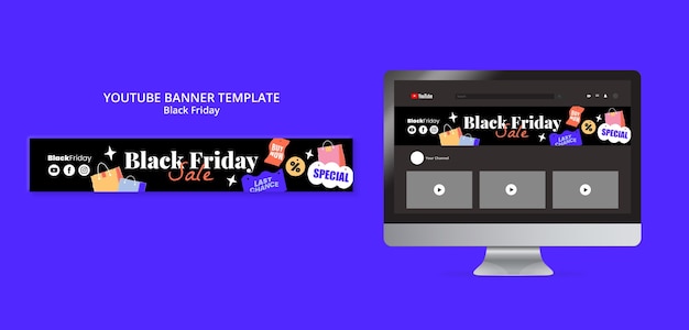 PSD gratuit bannière youtube des promotions du vendredi noir