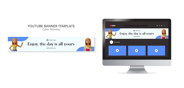 PSD gratuit bannière youtube réaliste de promotion du cyber lundi