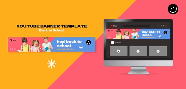 PSD gratuit bannière youtube de retour à l'école
