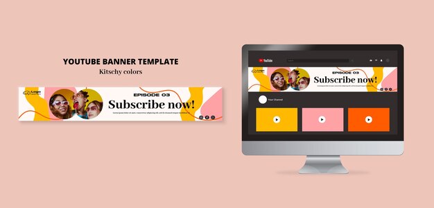 PSD gratuit bannière youtube de style couleurs kitsch