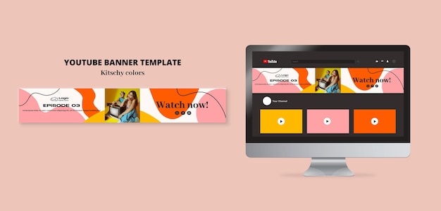 PSD gratuit bannière youtube de style couleurs kitsch