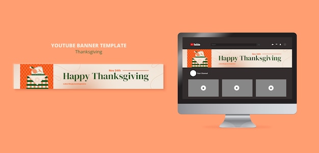 PSD gratuit bannière youtube de thanksgiving design plat