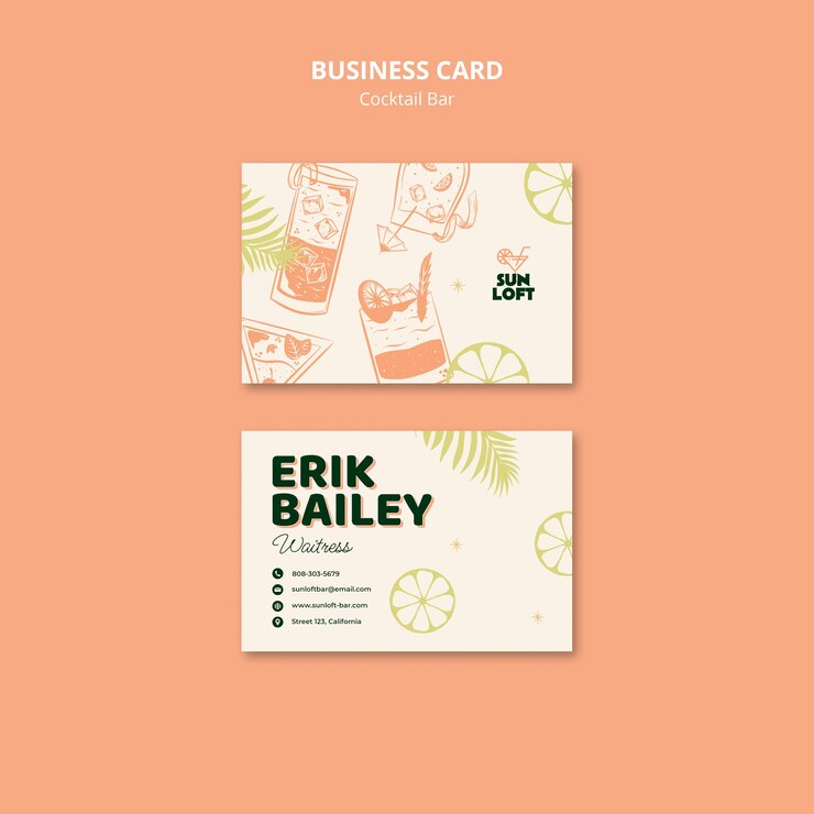 PSD gratuit bar à cocktails avec carte de visite de délicieuses boissons