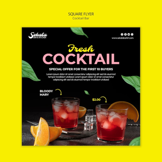 Bar à Cocktails Avec Flyer Carré De Délicieuses Boissons