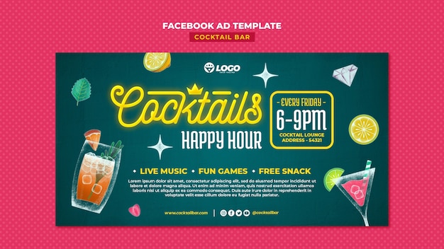 Bar à cocktails avec modèle facebook de délicieuses boissons