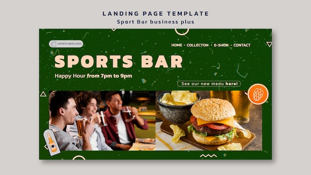 PSD gratuit bar sportif pour les fans et modèle de page de destination de loisirs