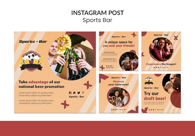 PSD gratuit bar des sports pour les fans et collection de publications instagram de loisirs