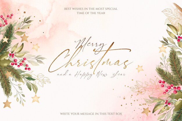 Beau fond de Noël avec la nature aquarelle