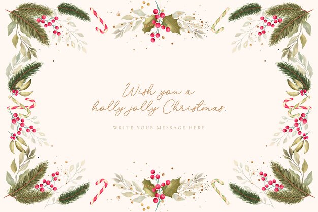Beau fond de Noël avec des ornements à l'aquarelle et la nature hivernale