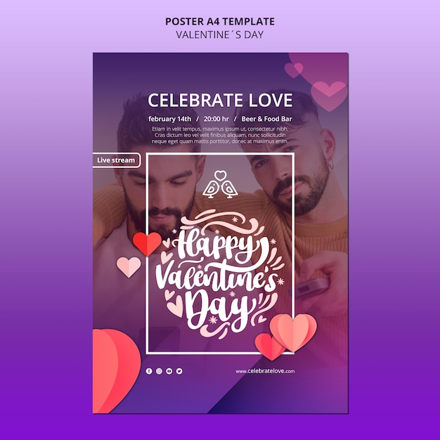 PSD gratuit beau modèle d'affiche de la saint-valentin avec photo