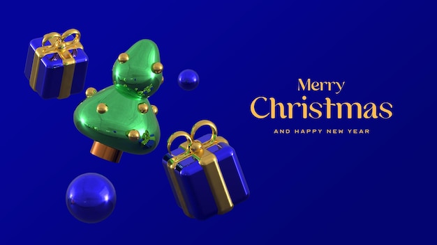 PSD gratuit beau modèle de bannière de joyeux noël avec des éléments réalistes 3d