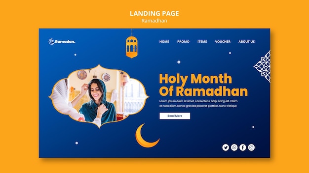 PSD gratuit beau modèle de page de destination du ramadan