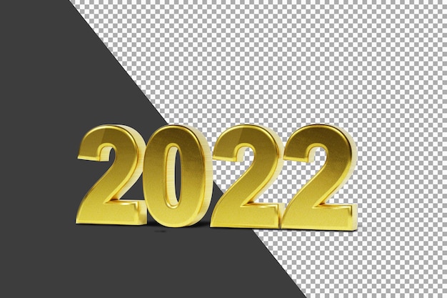 Beau numéro 2022 avec rendu 3d de couleur dorée isolé
