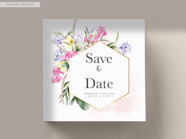 PSD gratuit belle aquarelle fleur et feuilles carte d'invitation de mariage