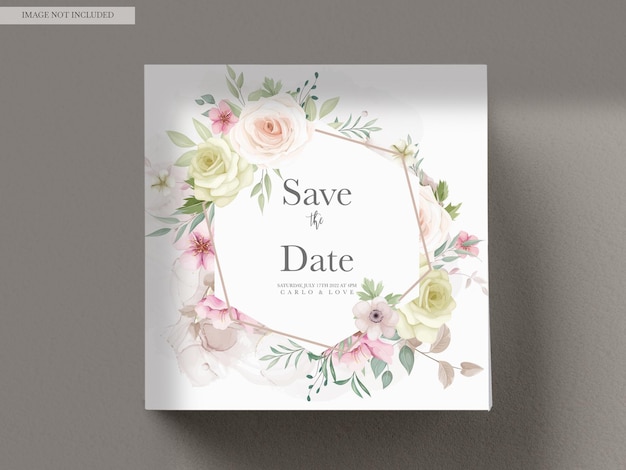 PSD gratuit belle carte d'invitation de mariage avec arrangement de fleurs épanouies